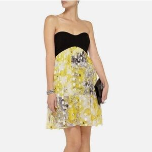 Diane Von Furstenberg Yellow and White Strapless Dress